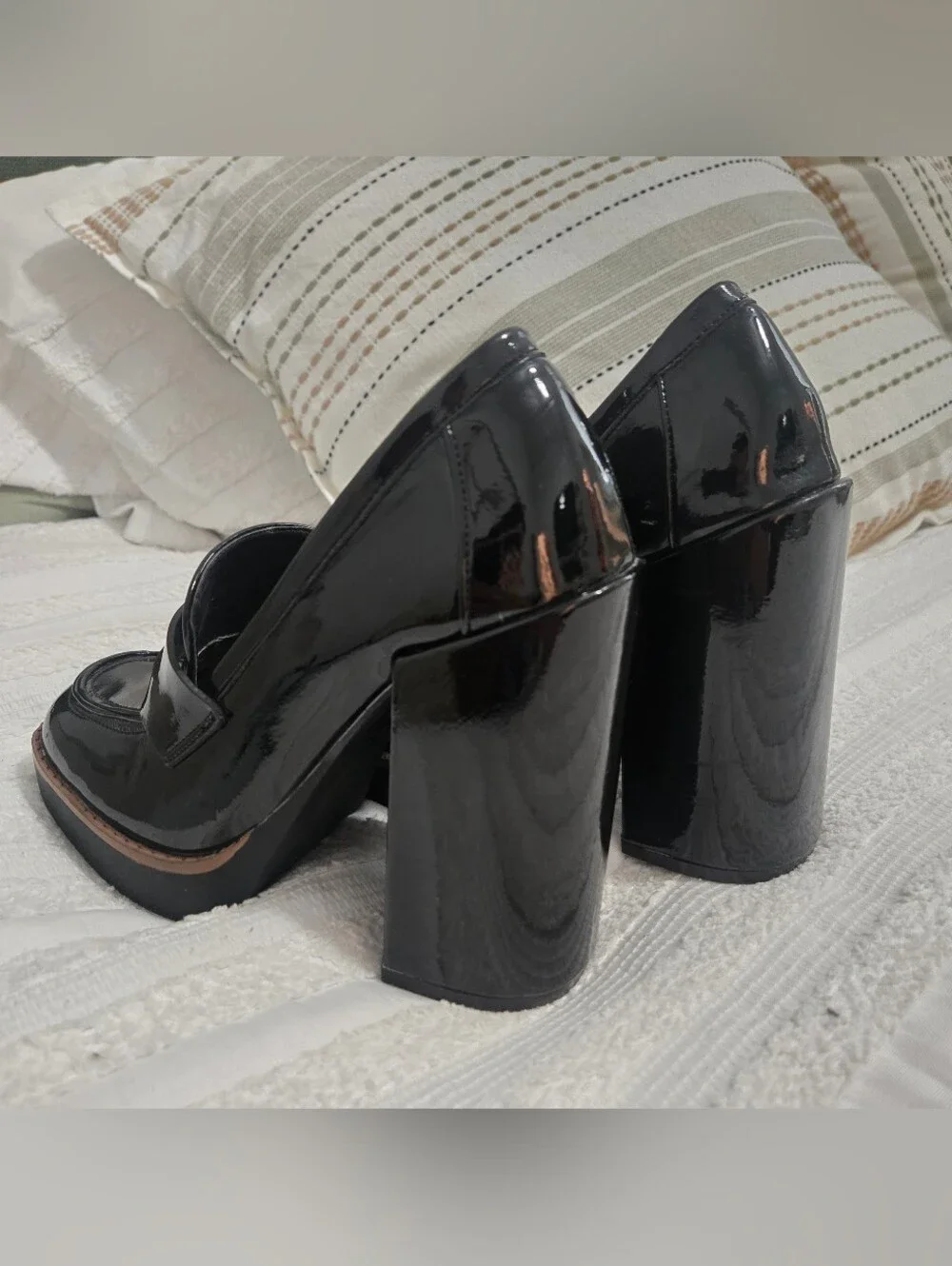 Rouge Helium - Platform Chunky Patent Loafer Heels - Black - Picture 3 of 7